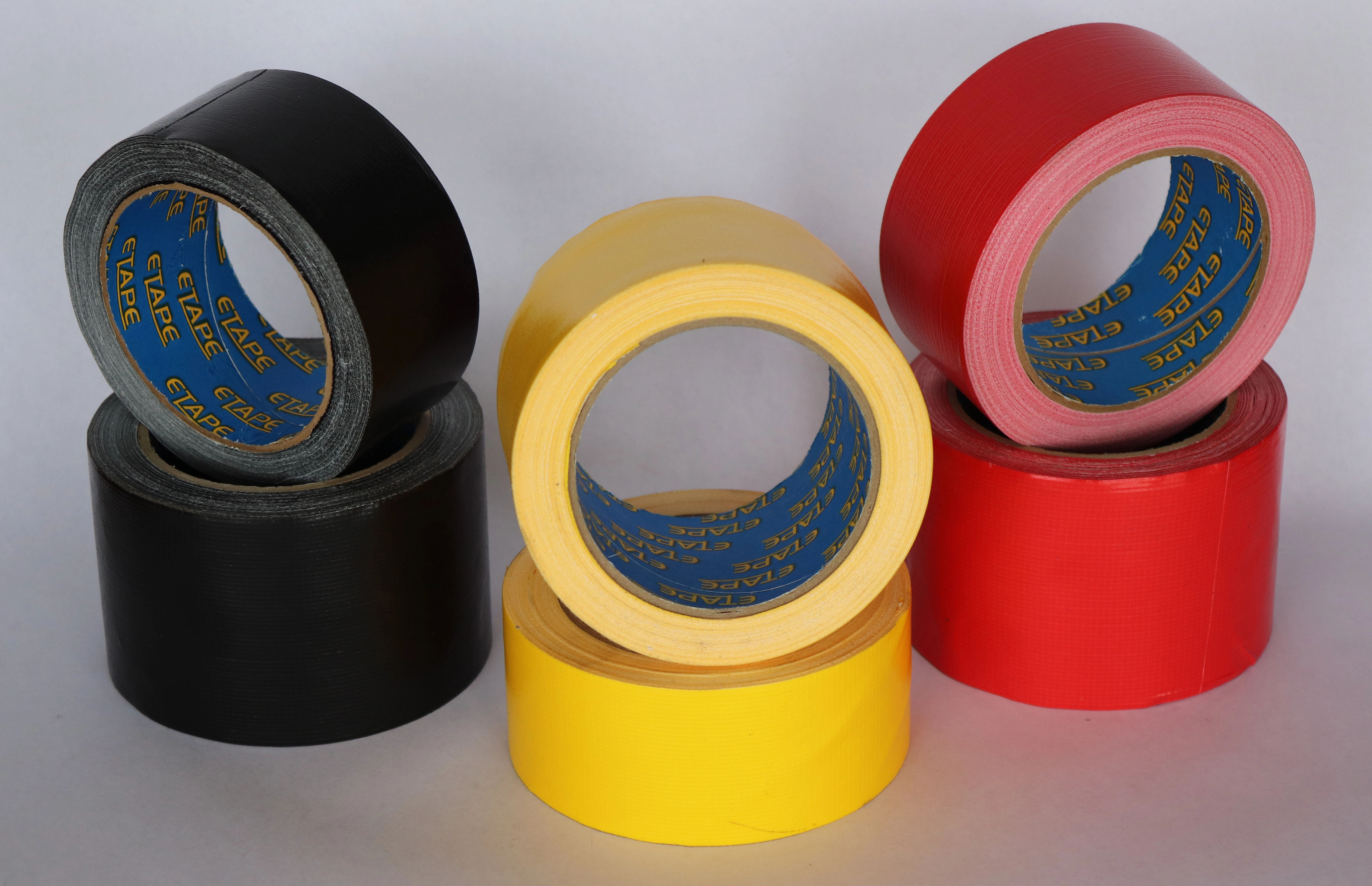 Duct tape shown in different colours and widths sold by Easitape